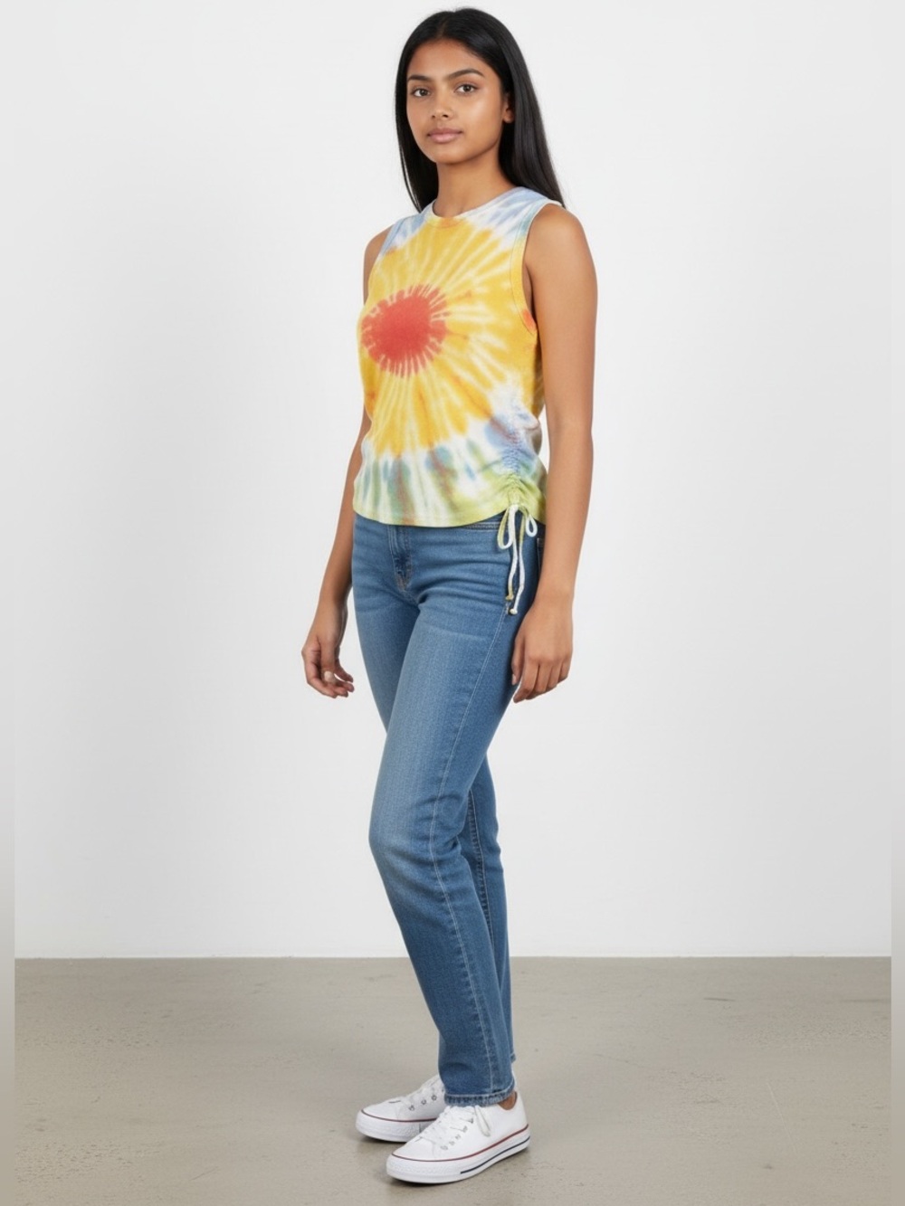 No Boundaries Yellow Multi Sunburst Tie-Dye Tank